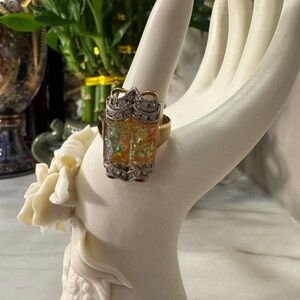 Elegant Gold and Silver foil opal glass Women's Ring
